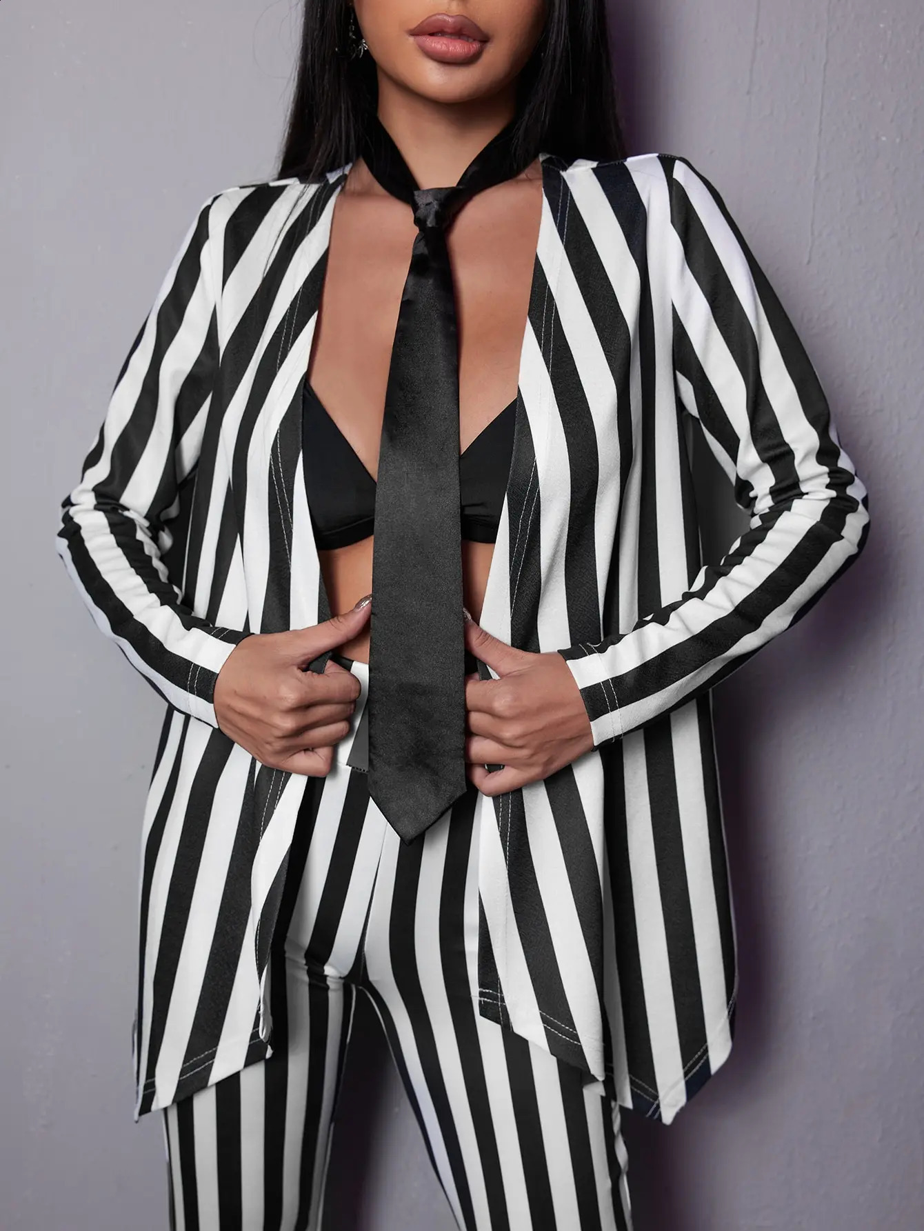 Black and white striped womens suit Jacket Niche Spring holiday party highend suit jacket Womens casual loose coat 260918