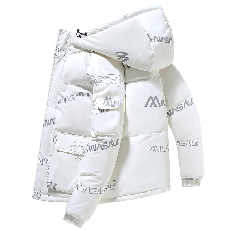 Autumn Winter Men's Print White Duck Down Thickened Warm Puffer Jacket Travel Hooded Coat Men Down Jacket 260917
