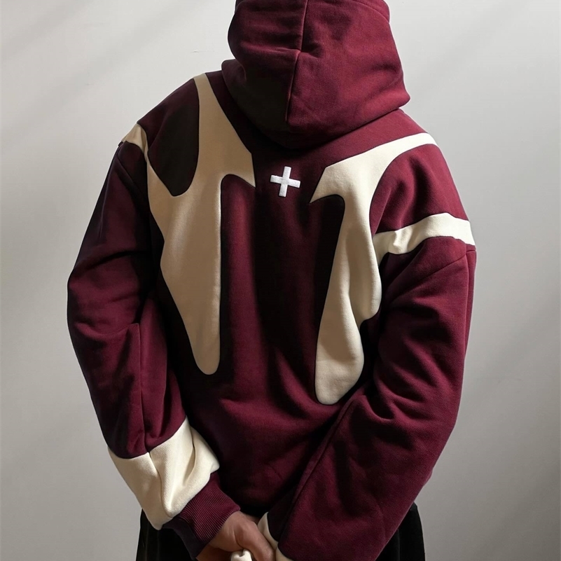 Y2k Vintage Gothic Geometric Pattern Patchwork Zipper Hoodie Men Casual Sportswear Retro Oversized Loose Hoodie Warm Sweatshirt 260917