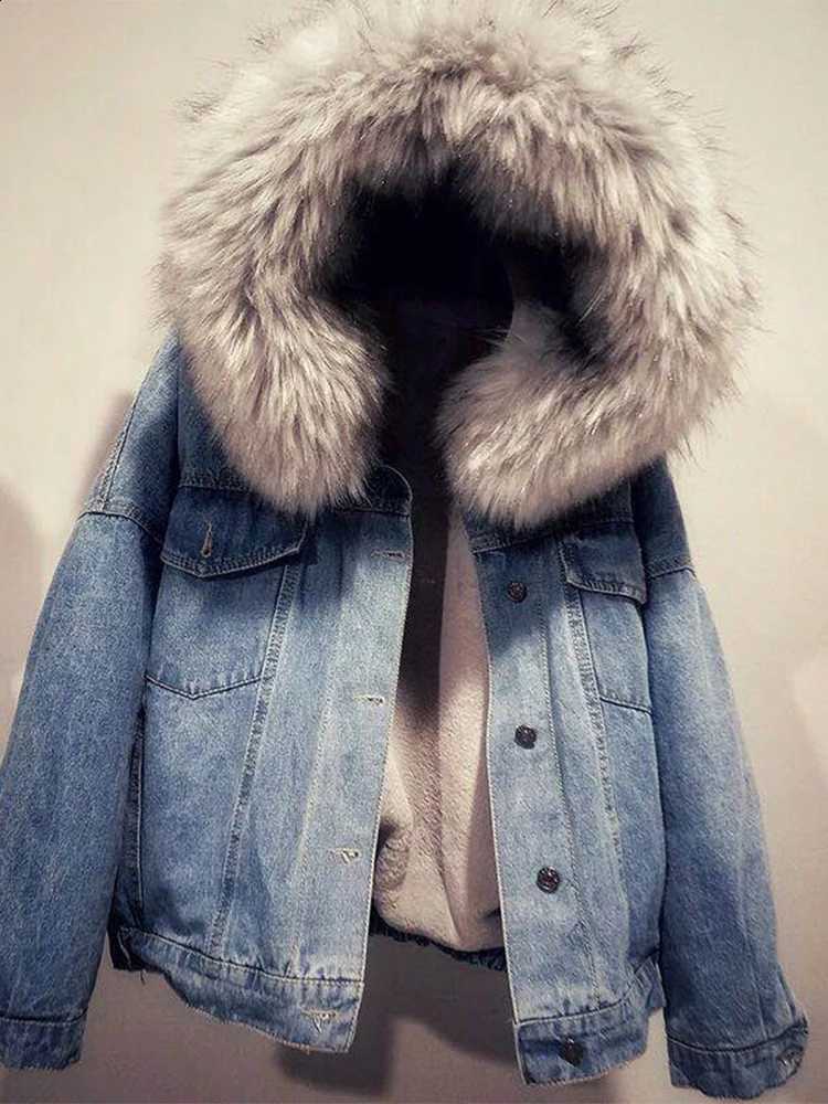 Women's Faux Fur Denim Jacket Vintage Harajuku Aesthetic Long Sleeve Jean Jacket Outerwear Korean Y2k Denim Coat 2000s Clothes H260917