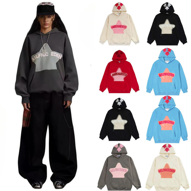 Quality retro designer printed sweatshirt star wool Eden Men's hooded fashion sweatshirt, men's and women's plow deep cut loose fit a