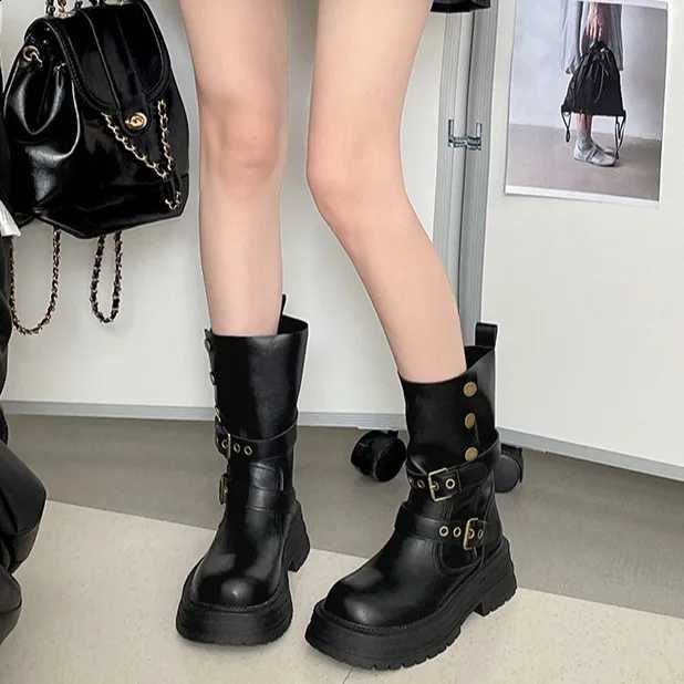 Bottom Thick Thick Heel Boots for Women 2025 New Spring and Autumn British Tall Middle Top Boots D2609161