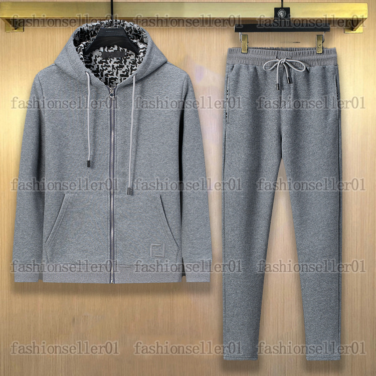 designer Mens Tracksuits jacket pants luxury sport suit sets geometric pattern inside embroidery drawstring trousers zip Cardigan casual gray hooded