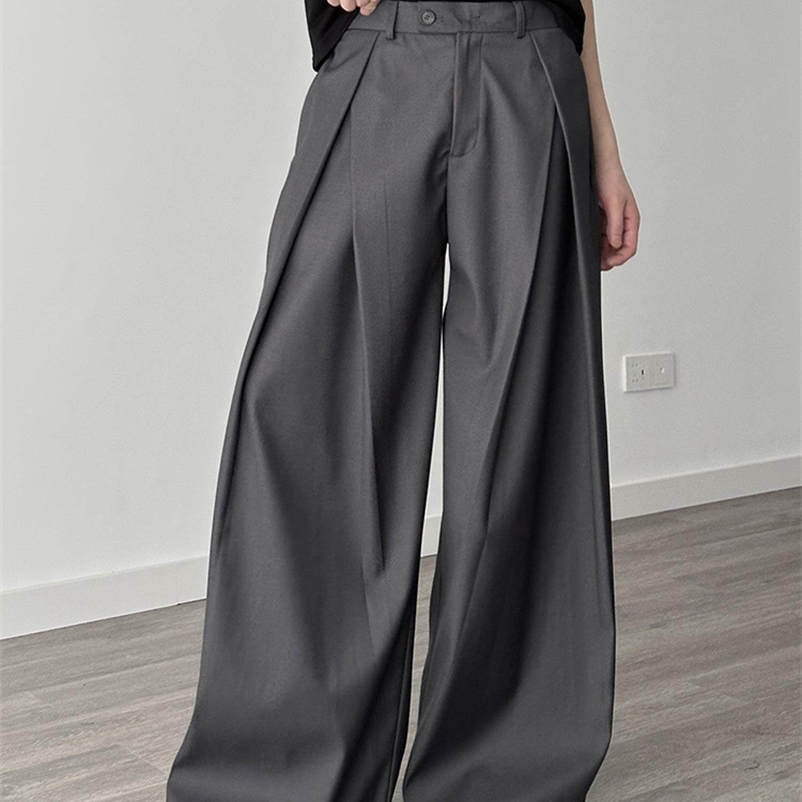 Streetwear Wide Leg Casual Pants Men Harajuku Curved Suit Pants Black Flared Long Trousers Oversize Baggy 260917