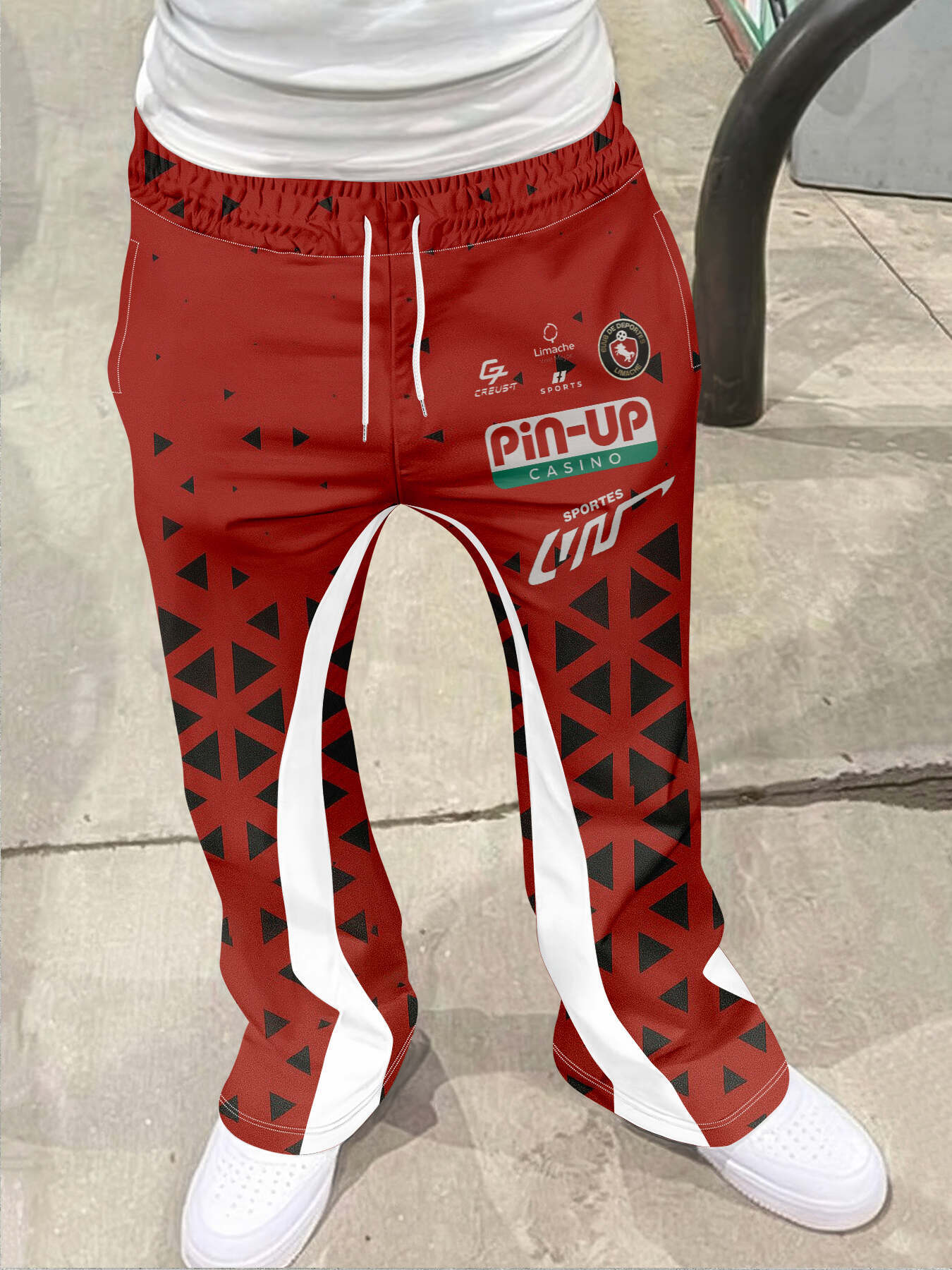 Men's Casual Street Style Trendy Cross Print Fashionable Slightly Flared Black and White Color-Block Design Sweatpants Men Pants 26L0918