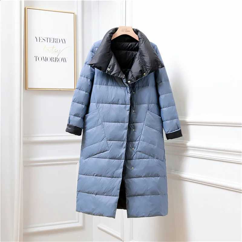 Two-Sided 2025 Autumn Winter Women Warm Down Coat Light Thin White Duck Down Jacket Ladies Long Oversize Puffer Parkas Outwears H260917