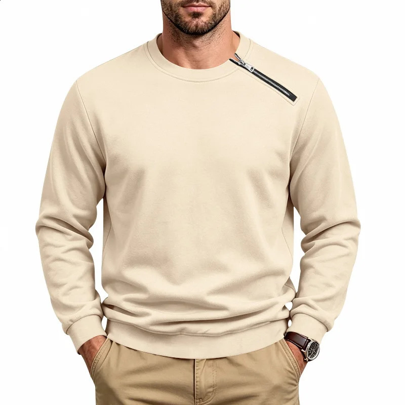 Autumn Winter Men Round Neck Sweatshirt Solid Fleece Heavyweight Sweatshirts Male Fashion Pull On Loose Streetwear Hoodie Tops 260918