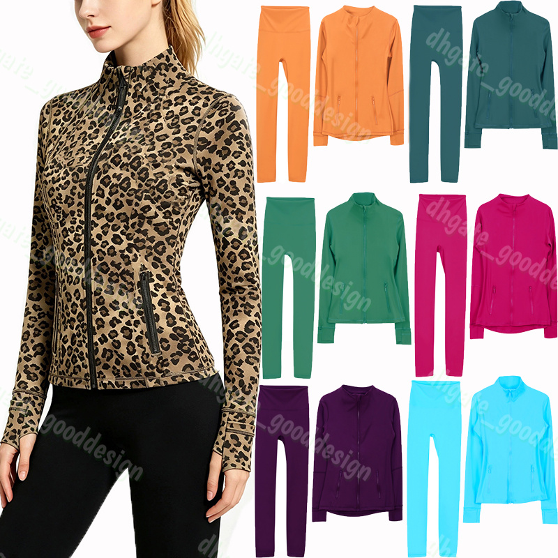 Womens Yoga Jackets set Designer gym set Workout Sport set Fitness leggings Quick Dry Activewear Top align Yoga Pants Solid Zip Up jacket