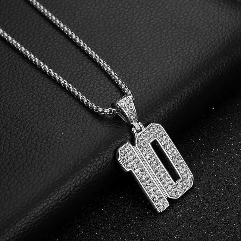 Hip Hop Iced Out Bling Football 10 Pendant Statement Male Gold Color Stainless Steel Sports Necklace For Women Men Jewelry Q260916