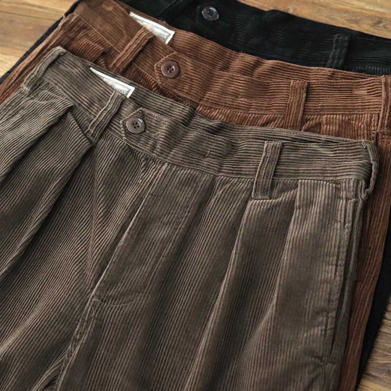 Autumn American Retro Heavyweight Corduroy Tooling Pants Men's Pure Cotton Washed Old Loose Straight Casual Daddy Trousers 260917
