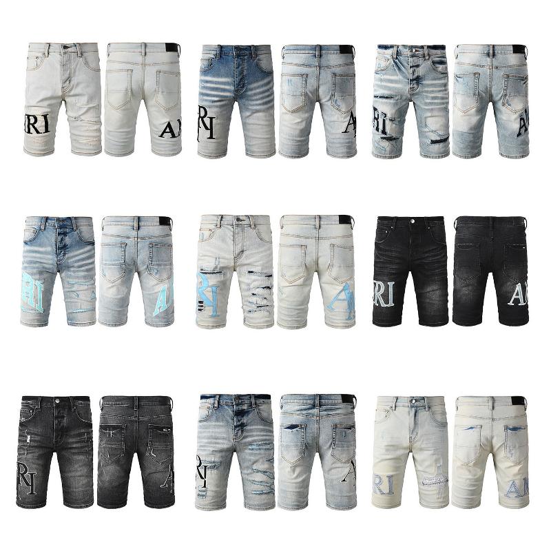 Hiphop AMIRRR hommes Hip Hop en détresse short en Jean coupe droite Streetwear déchiré ourlet brut décontracté été Jean short