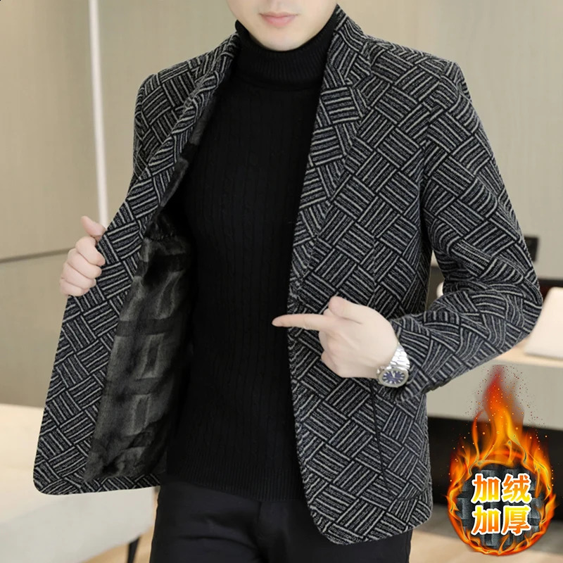 Blazer Mens Business Gentleman Korean Wedding Fashion Man Trendy Slimming Casual Chenille Fleece Thickened 260918