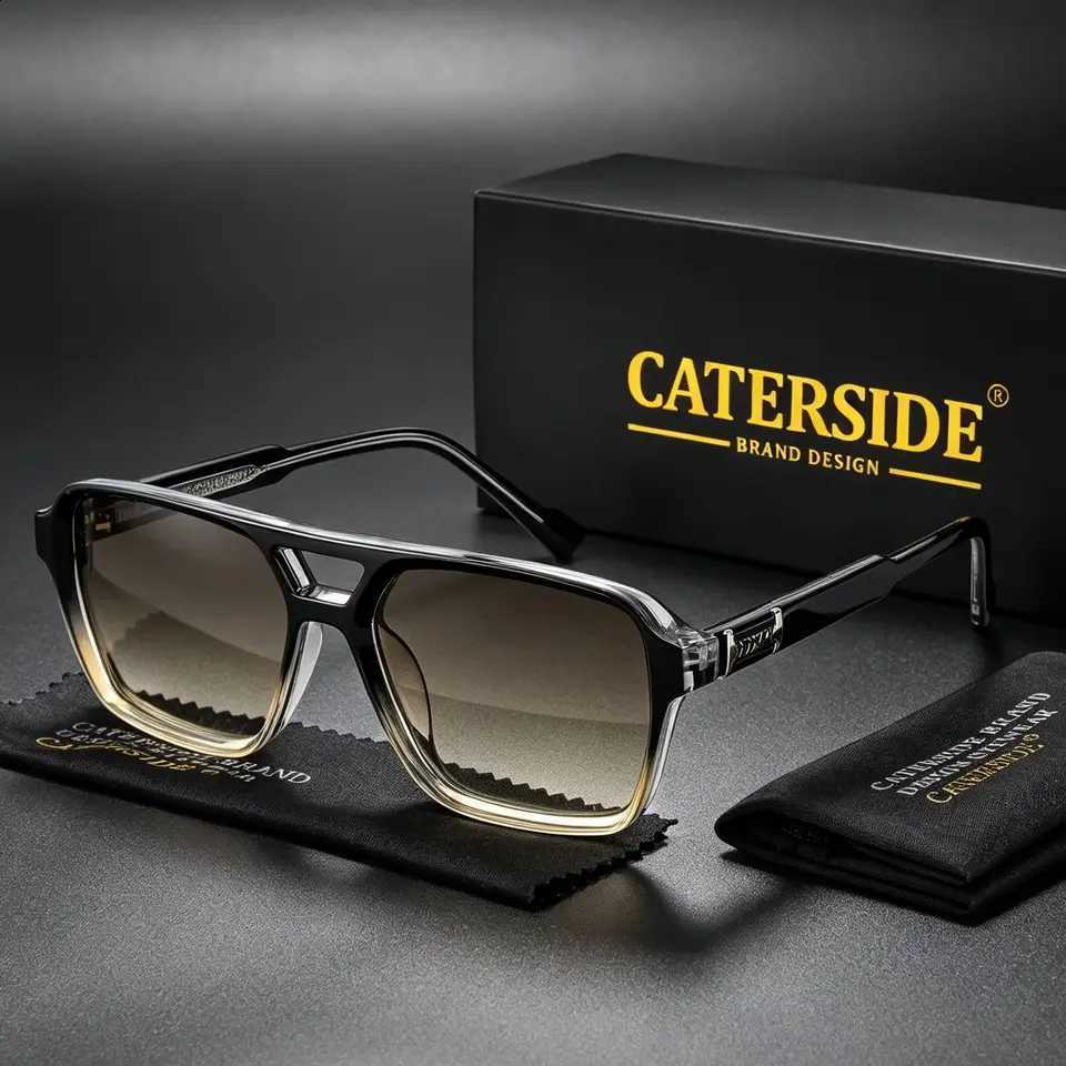 Men CATERSIDE Sunglasses Retro Square Punk Flat Top Double Bridge High Quality Sun Glasses for Women Party Festival Gifts N260814
