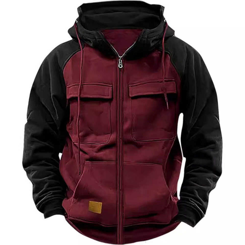Hoody Sweatshirts Spring Autumn Men Zip Collar Pocket Long Sleeve Loose Cardigan Hooded Coats YZXFS-W2002 C260915 C26091511