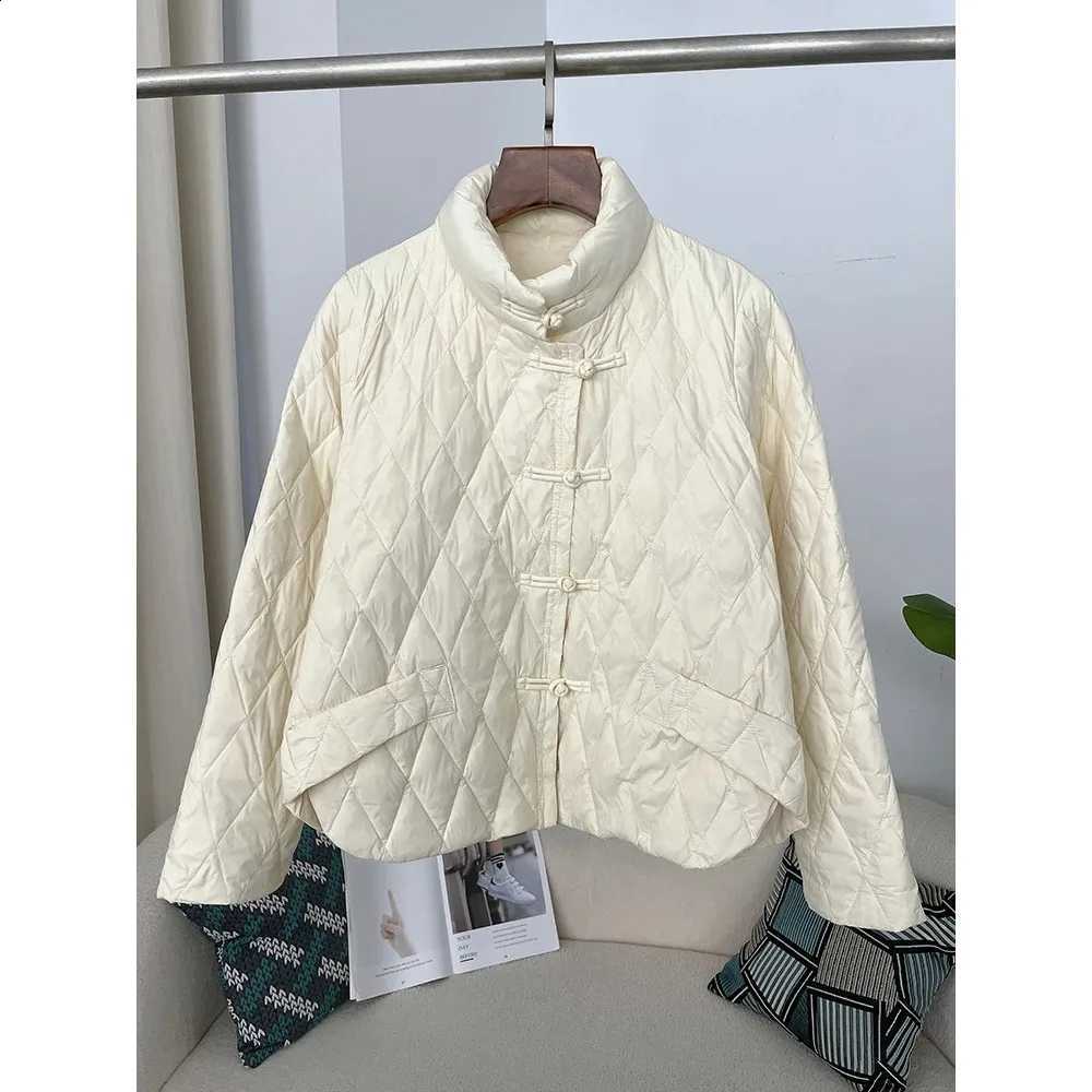 Chinese Style Buckle Fashion 2024 Autumn Winter Thickened Down Jacket Women Casual Loose Warm Jacket 50% White Duck Down H260917