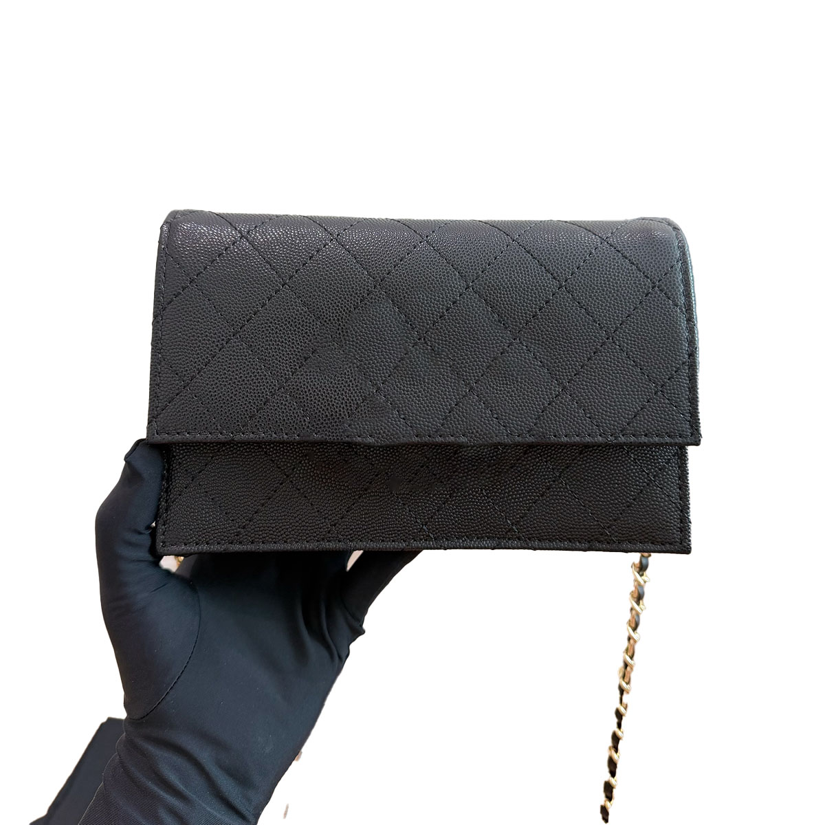 Luxury Pebbled Leather Quilted Wallet on Chain Womens Crossbody Purse with Card Slots Multi-Color Handbag 19cm