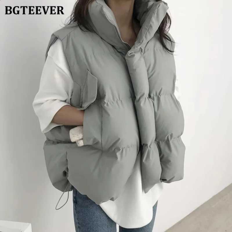 BGTEEVER Vintage Stand Collar Thicken Cotton Padded Women Coats Casual Loose Zippers Sleeveless Female Vest Parkas Winter H260917