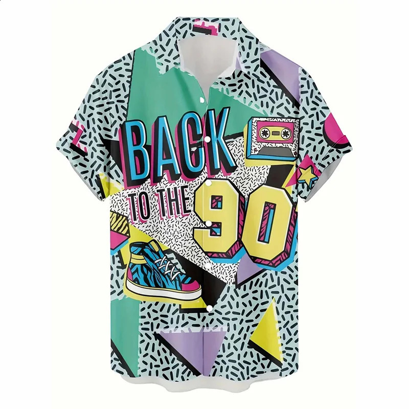 Retro 80s and 90s Hawaiian Shirt Mens Clothing Printed Fashion Outdoor Collared Summer ButtonUp Shirt 260918