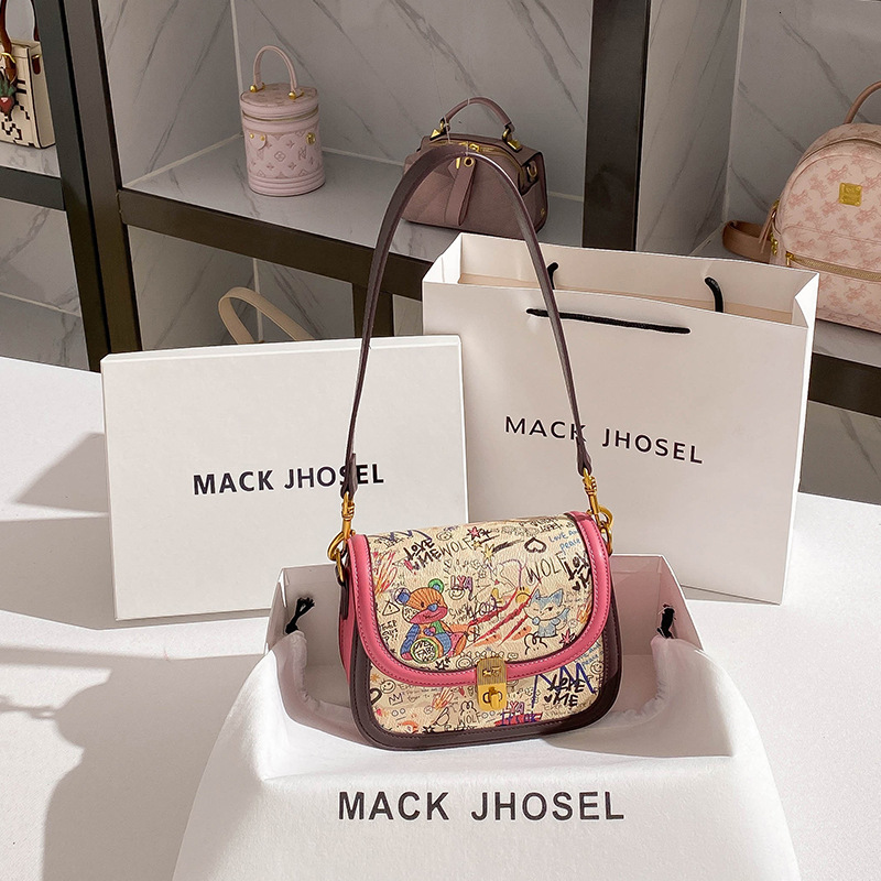 Niche Design Graffiti Color-Block Saddle 2024 High-End Feel Single Shoulder Crossbody Underarm Bag Wholesale swissmilitary