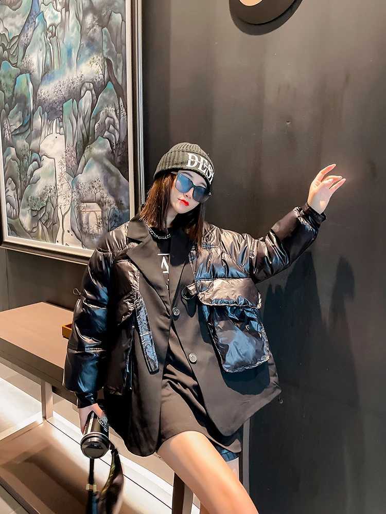 Winter Fake Two-piece Patchwork Down Cotton-padded Coat Casual Long Sleeve Female Short Lightweight Parkas Women 2023 H2609171