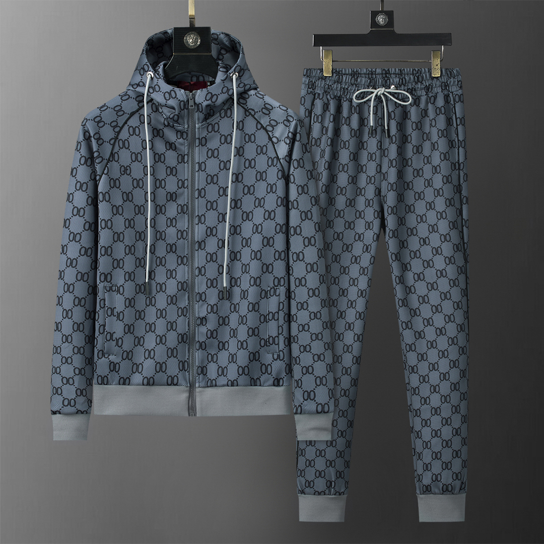2027 Men's Tracksuits Luxury Brand Casual Sports Suit Printed Stand-up Collar Jacket Two-piece Set Korean Style Loose Straight Pants Classic M-