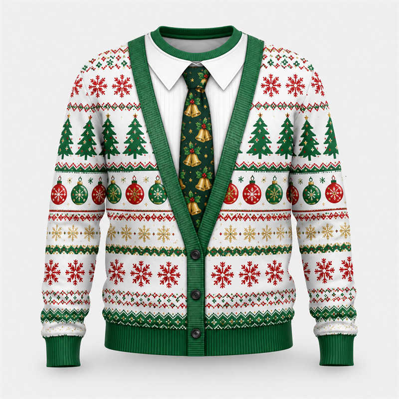 Suit Christmas hoodie Funny Fake Graphic Ugly Christmas Sweatshirts For Men Fashion Personality Holiday Wear Sweater Casual Oversized Pullovers C260