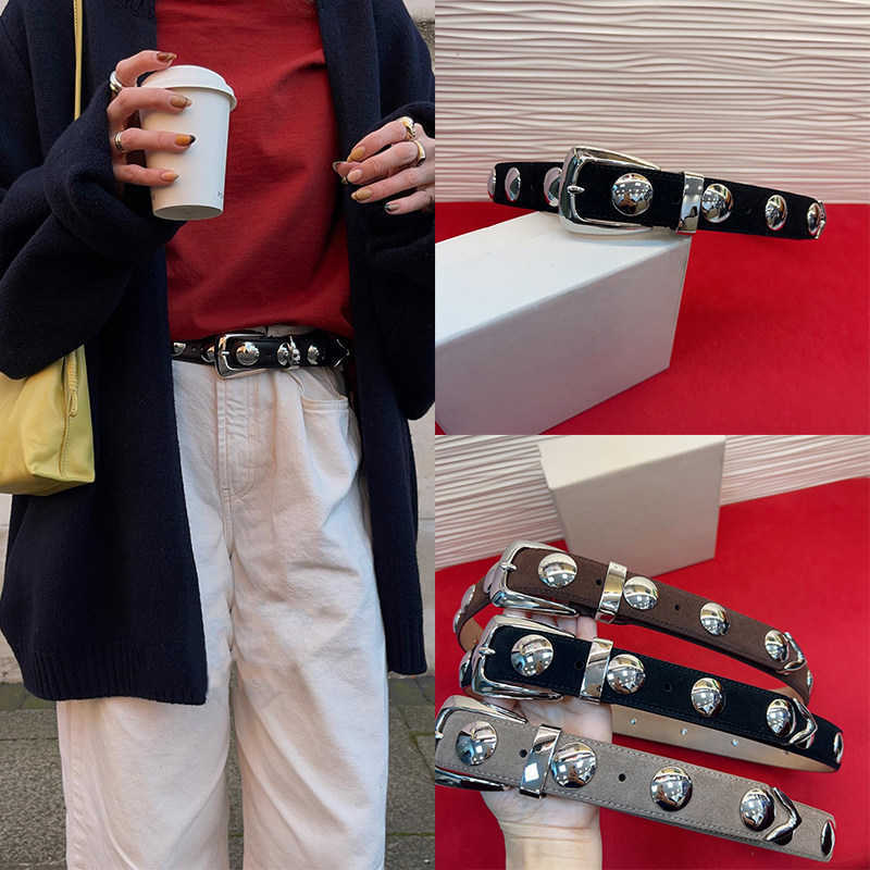 New suede studded BC belt for women, suitable for decorating pants, sweaters, and coats, simple and versatile genuine leather belt for women