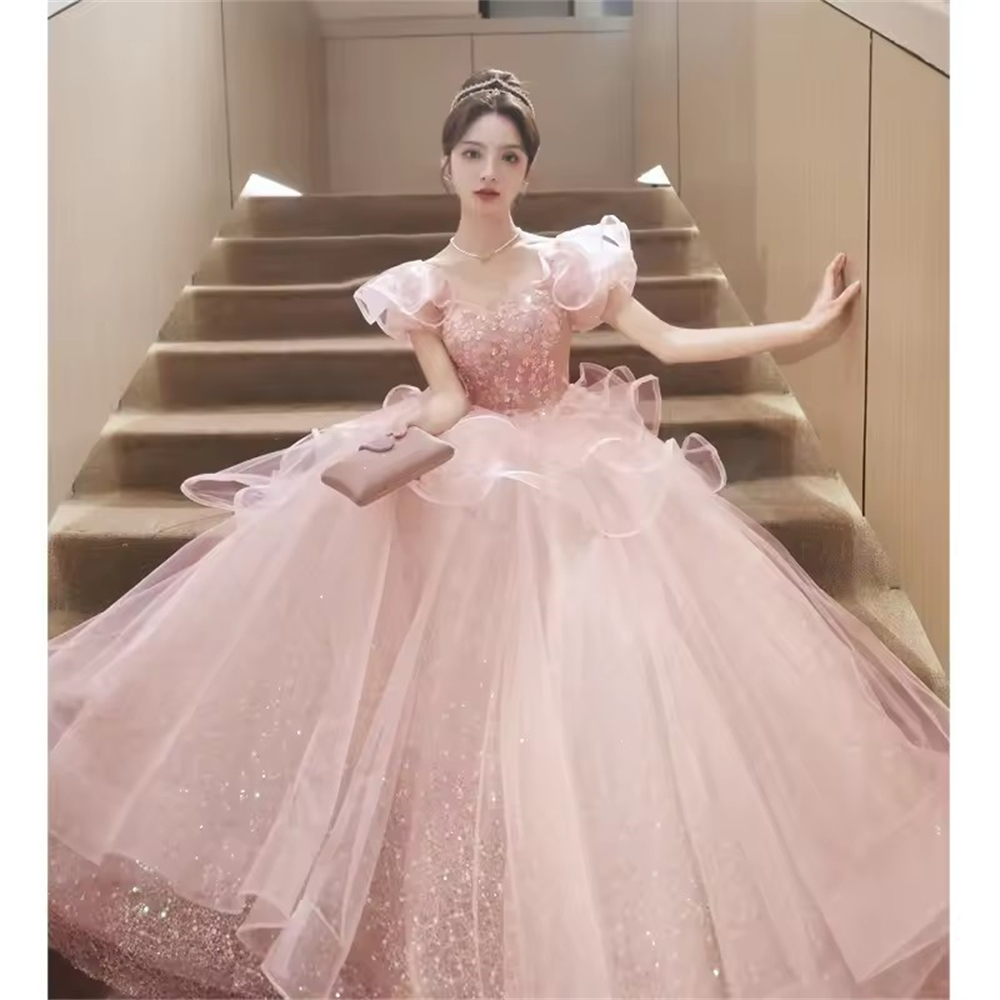 Ball Gown Quinceanera Dresses Pink Glittering Princess Ruffles Sweetheart Formal Plus Size Customized Sweet 15 16 Birthday Party Gowns Vestidos De 1