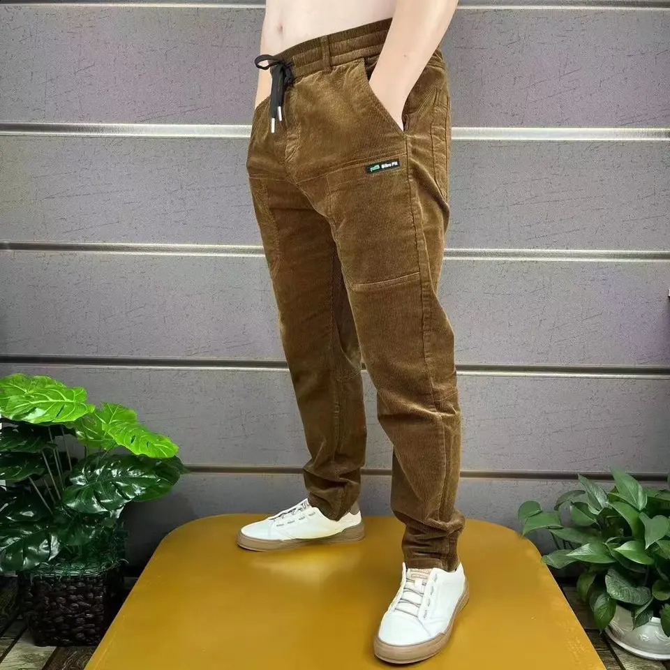 Corduroy Cargo Trousers Men's Simple Loose American Retro Casual Elastic Autumn Winter Business Classic Male Trousers 260917