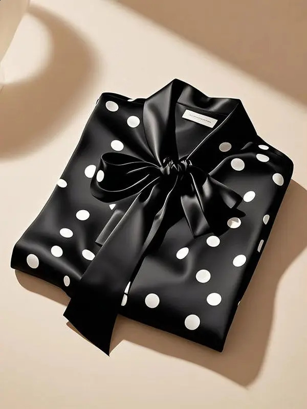 Elegant White Polka Dot Belted Silk Shirt Jacket Women's Fashion Spring 2026 High-End Unique Beautiful Straight Cut Long Slee... 260917