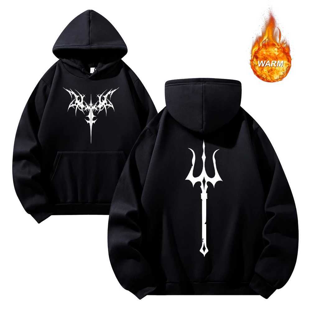 Men's Thorn Trident Print Hoodies Autumn Winter Thickened Casual Sweatshirt Loose Fit Trendy Street Style Retro Commuter Top S260918MBVB