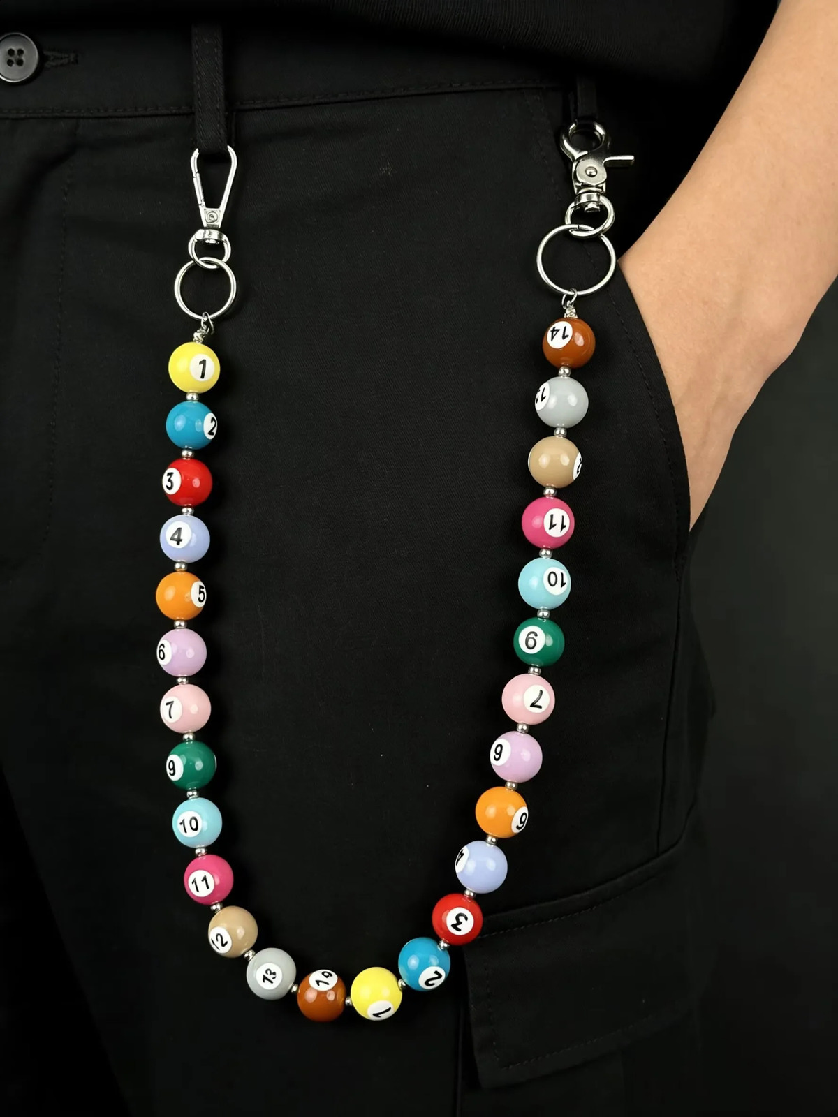 Punk Style Billiards Keychain Pants Chain Color Digital Beaded Men's Pants Chain Y2K Punk Hip Hop Accessories 260918