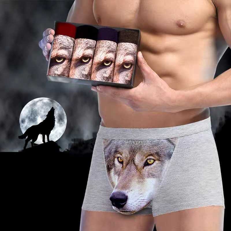 Men Underpants Modal men's Underpants funny panties with wolf boxer shorts mens sale Pouch Bulge boxers man Cartoon underwear for men D260918