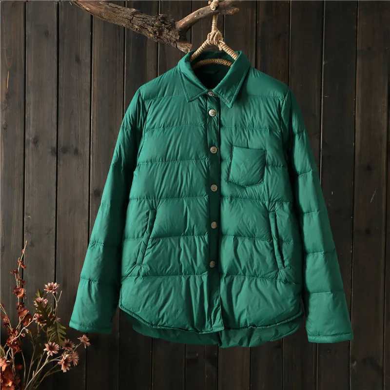 Retro Casual Shirt Down Coat 2023 Autumn Winter Women Light Thin White Duck Down Jacket Parkas Ladies Short Warm Puffer Outwears H260917