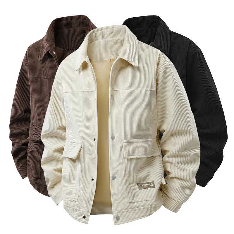 Men New Business Casual Loose Fit Lapel Jacket Solid Color Corduroy Outerwear Male Fashion Long Slve Lightweight Daily Wear S260918R7OT