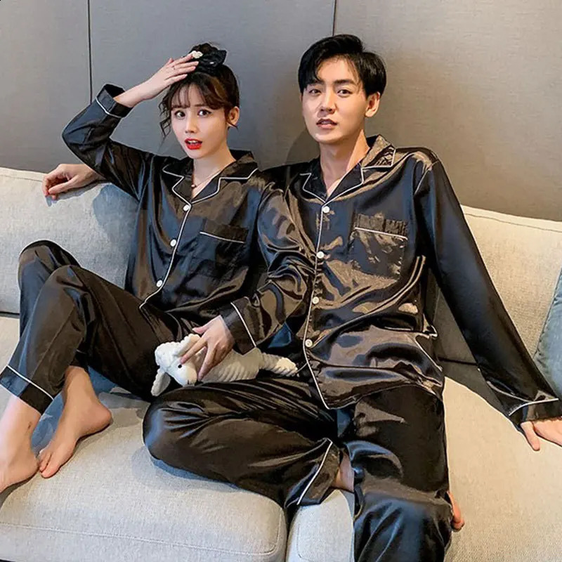 Pajamas Men Summer Ice Silk Thin Section of Men's Simulation Silk Black Long-Sleeved Trousers Homewear Suit 260917