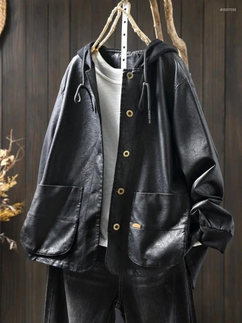 Autumn Hooded Black Leather Jacket Women's PU Motorcycle Personalized Casual Coat Outerwear W497