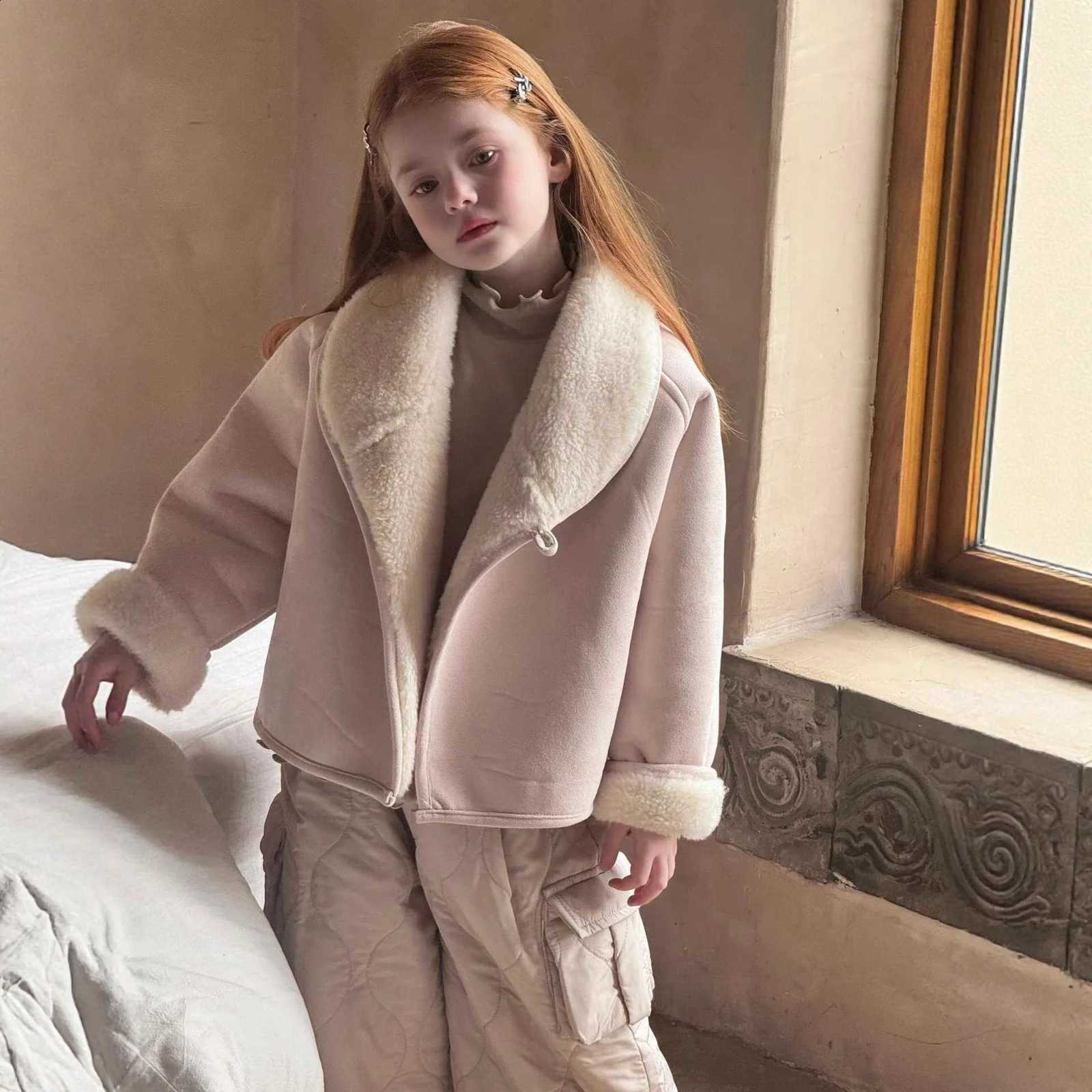 2026 Autumn Winter New Children Clothing Children Fur One Piece Turn-down Collar Coat Girls Wool Thickened CoatQ260917