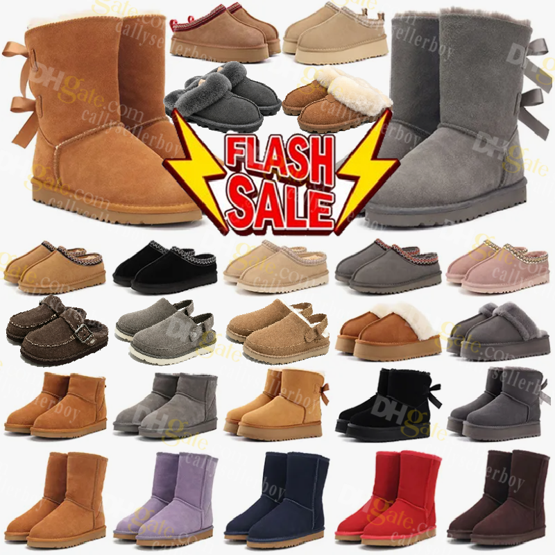 Designer Boots Ultra Mini Bow Boot Slippers Platform Winter High Quality Women Sneakers Fur Slides Suede