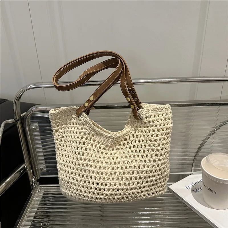 Large Capacity Knit Shoulder Bags for Women Versatile Ladies Beach Woven Underarm Bag Hollow n Female Handbag Tote 260917