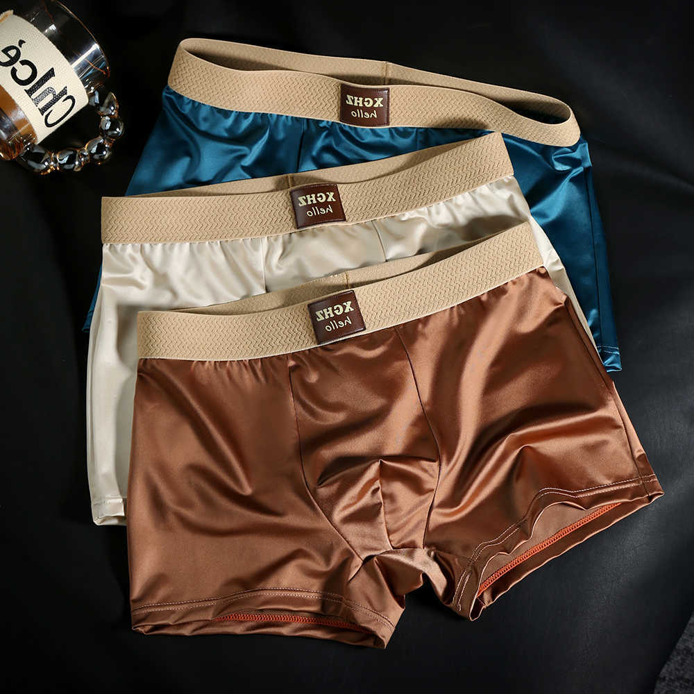 Silk Underpants 3PCS/Pack Ice Satin-like Men's Panties Super Soft Boxer Homme Cool Breathable Comfortable Man Underwear Underpants D260918