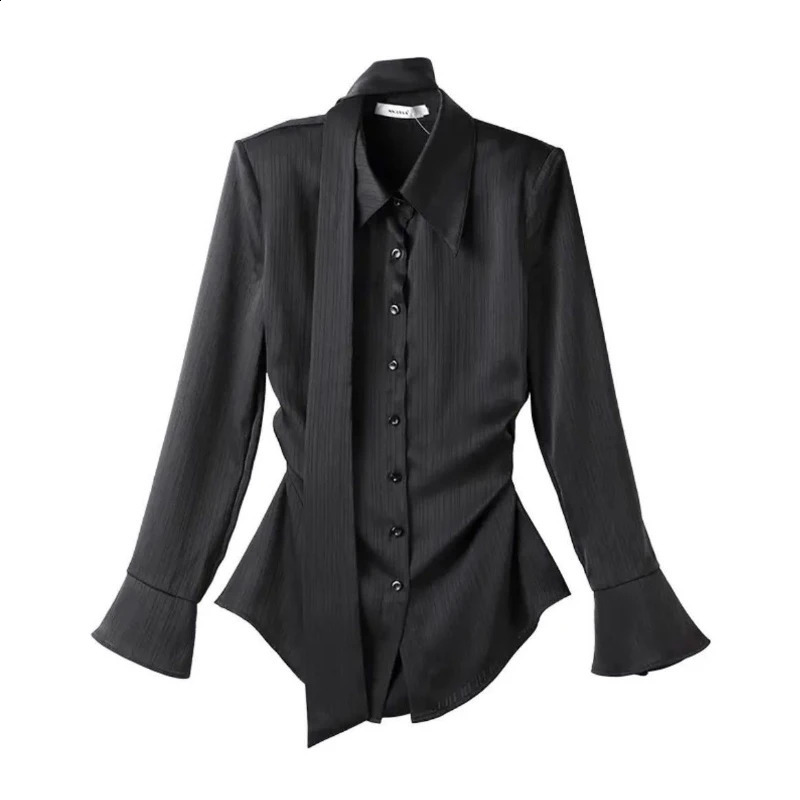 Long Sleeve Slim All-match Trend Blouse Polo Neck Asymmetrical Vintage Shirt Tops Spring Autumn Fashion Elegant Women Clothing 260917