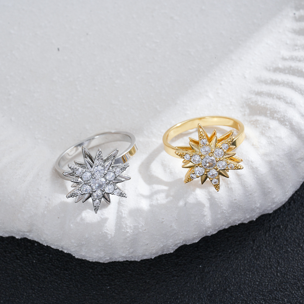 Rotating ring for women, gold-plated, non-fading, stylish, adjustable, five-pointed star, zircon, cross-border, 2026 new model, wholesale