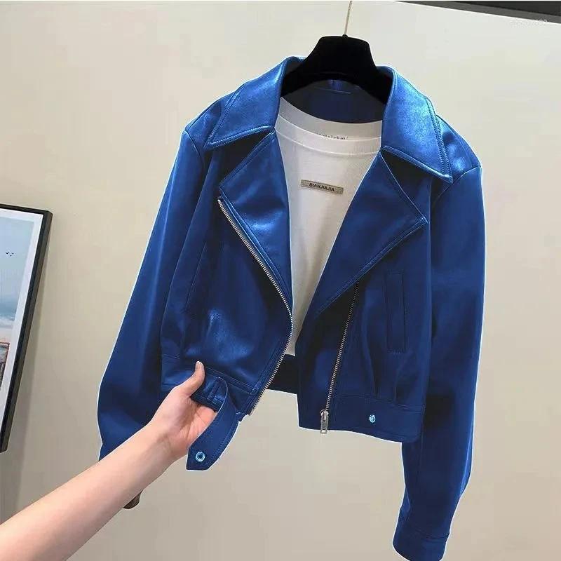 Women's Punk Rivet Leather Jacket Spring Autumn Retro Turndown Collar Slim Casual Ladies Faux Soft Moto Biker Outerwear