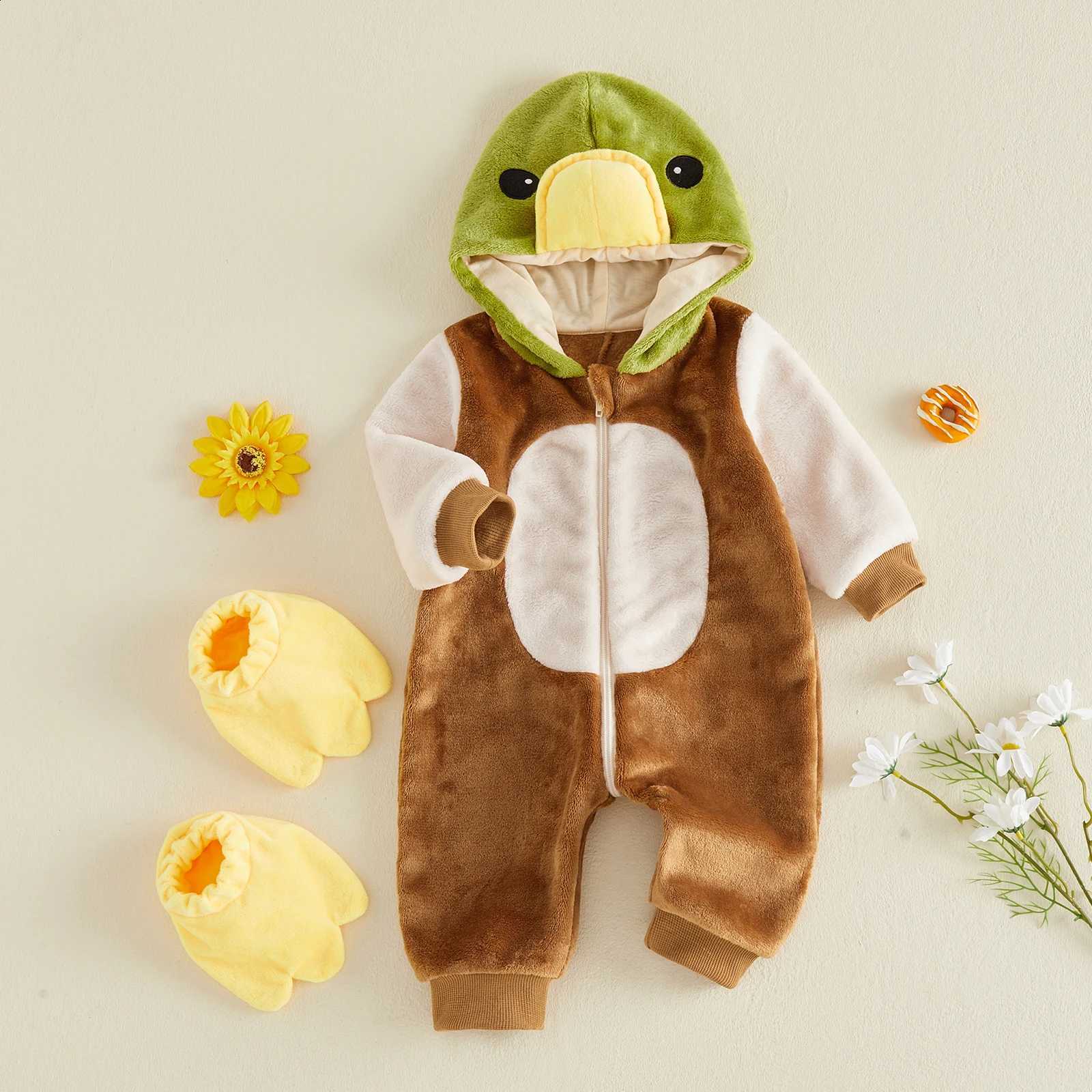 Duck Baby Winter Snowsuit Cute Costume Plush Infant Long Sle Zip Up Hood Jumpsuit Warm ClothesW260917