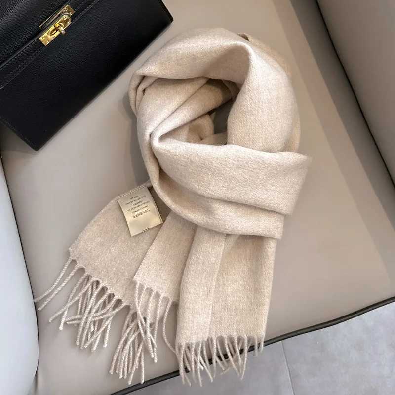 100% Wool Scarf For Women'S Winter Thick Warm Men'S Shawl Couple Style Tassel Fashionable Cashmere Scarf X260917
