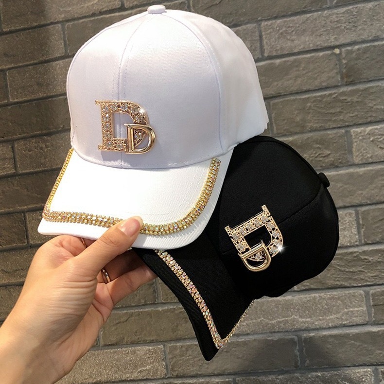 Foreign Trade Hot-Selling Double D Letter Baseball Summer Fresh Rhinestone DIY Sunshade Cap, Factory Stock Luxury Cap Brand Designer Hat