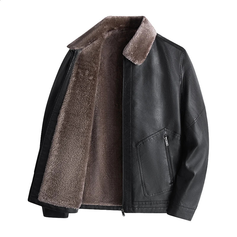 Cross border product top with thick velvet leather jacket for autumn and winter men's leather jacket PU leather light busine 260917