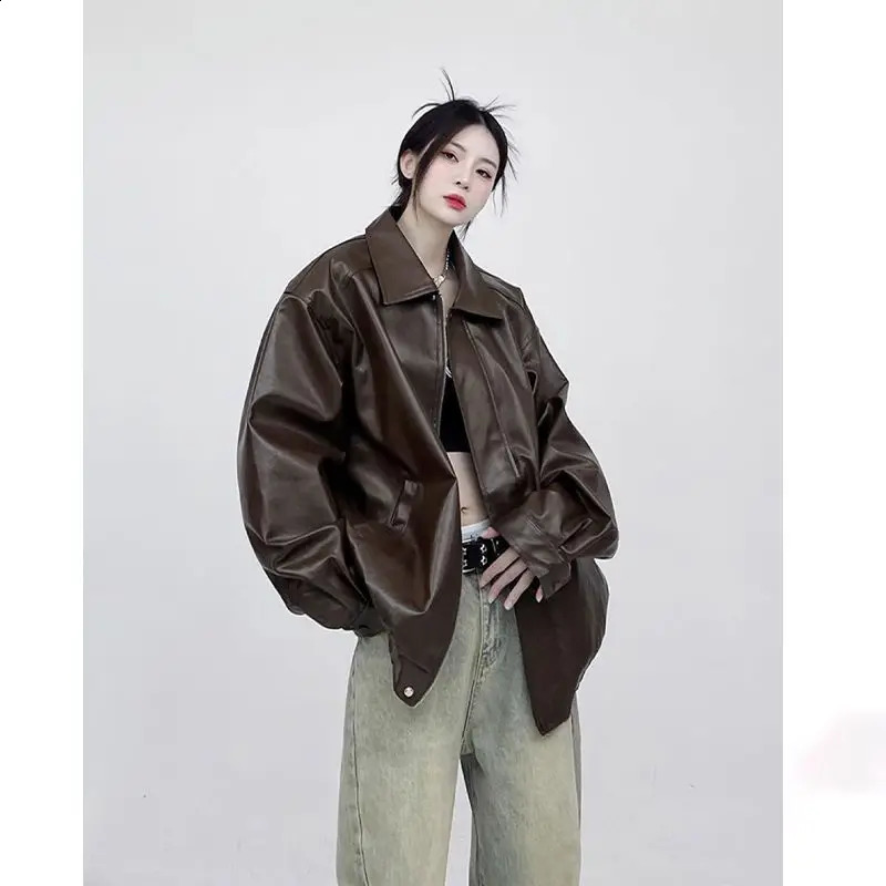 Spring Autumn PU Leather Jacket Hip-Hop Top American Vintage Motorcycle Leather Jacket Men's Women's Streetwear Coat Trend 260917