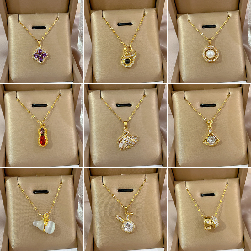 Titanium Steel Smart Fashion Necklace for Women Copper Micro Inlaid Real Gold Plated Simple Ins Style Internet Celebrity Exquisite Collarbone Neck C